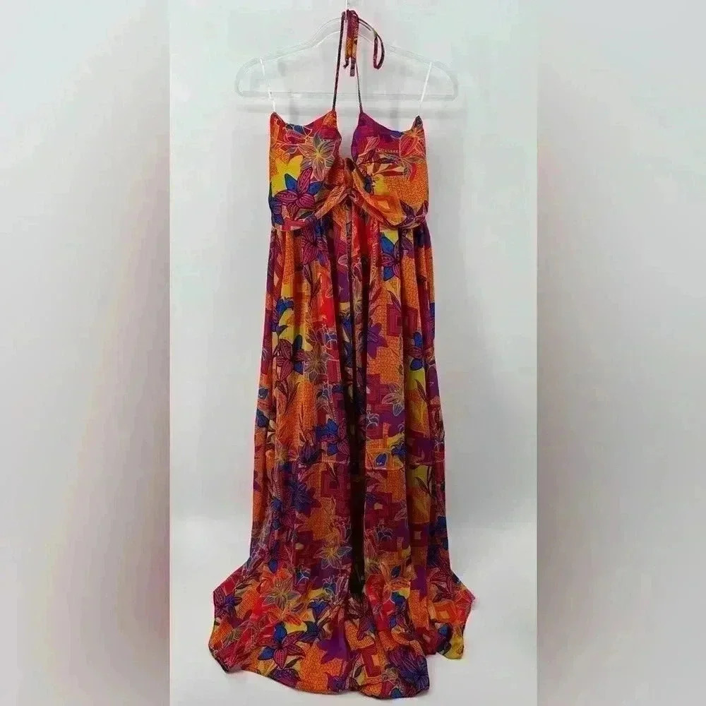 NWT Designer Brian Dales Halter Maxi  Dress Size 44 Multi Color